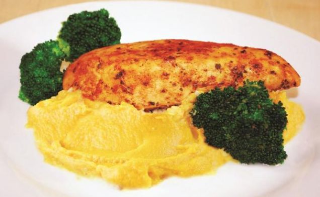Image of Herb chicken with sweet potato mash and sautéed broccoli